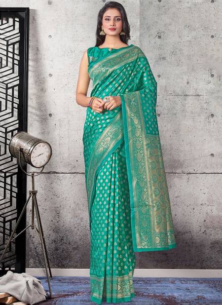 Teal Green Colour Exclusive Stylish Festive Wear Silk Self Designer Saree Collection 1032